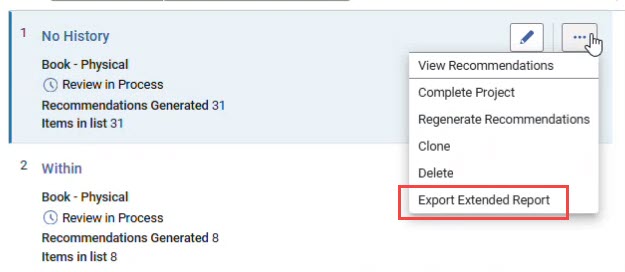 Export Extended Report option.